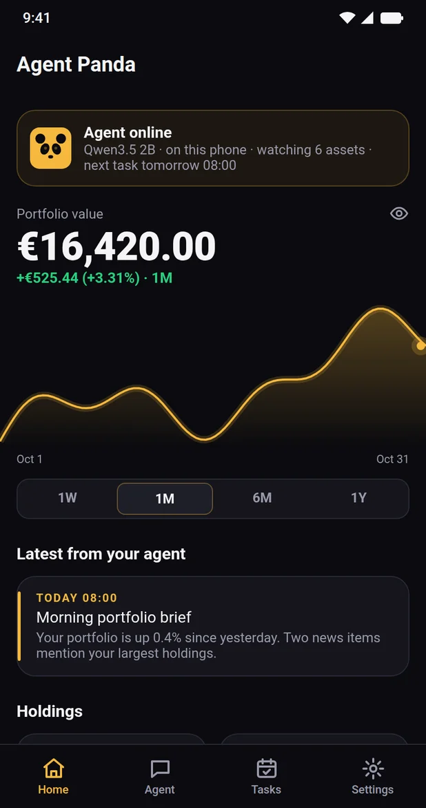 Dashboard with a sample portfolio