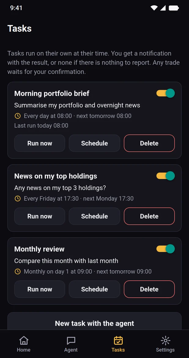 A list of scheduled tasks